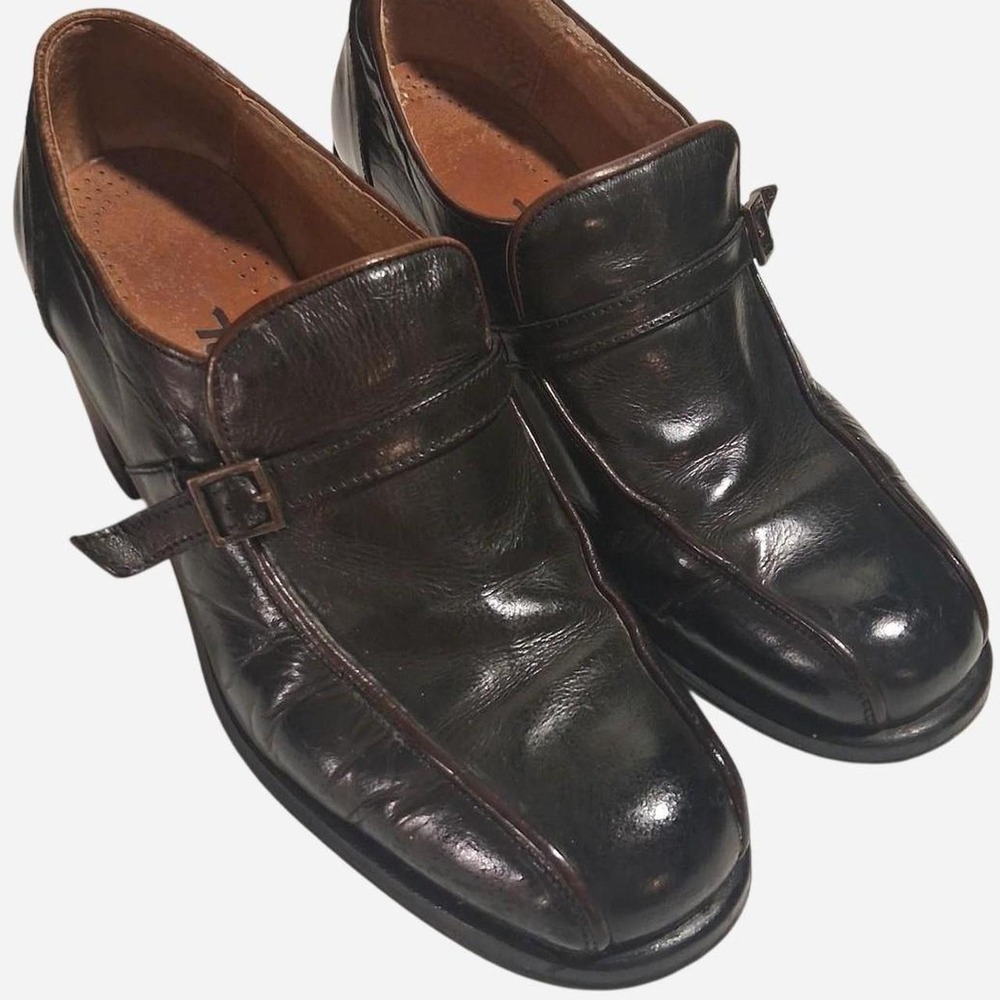 Womens Tana brown leather loafers with buckle detail super cute boho